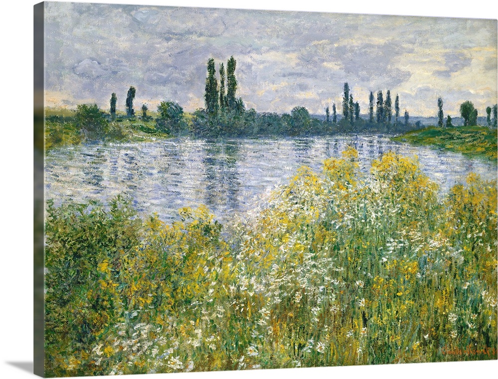Banks of the Seine, Vetheuil, by Claude Monet, 1880, French impressionist painting, oil on canvas. In this work Monet vari...