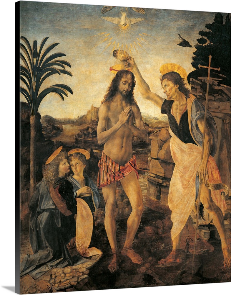 The Baptism of Christ, by Andrea Verrocchio, Leonardo da Vinci, 1475 - 1478, 15th Century, oil and tempera on panel, cm 17...