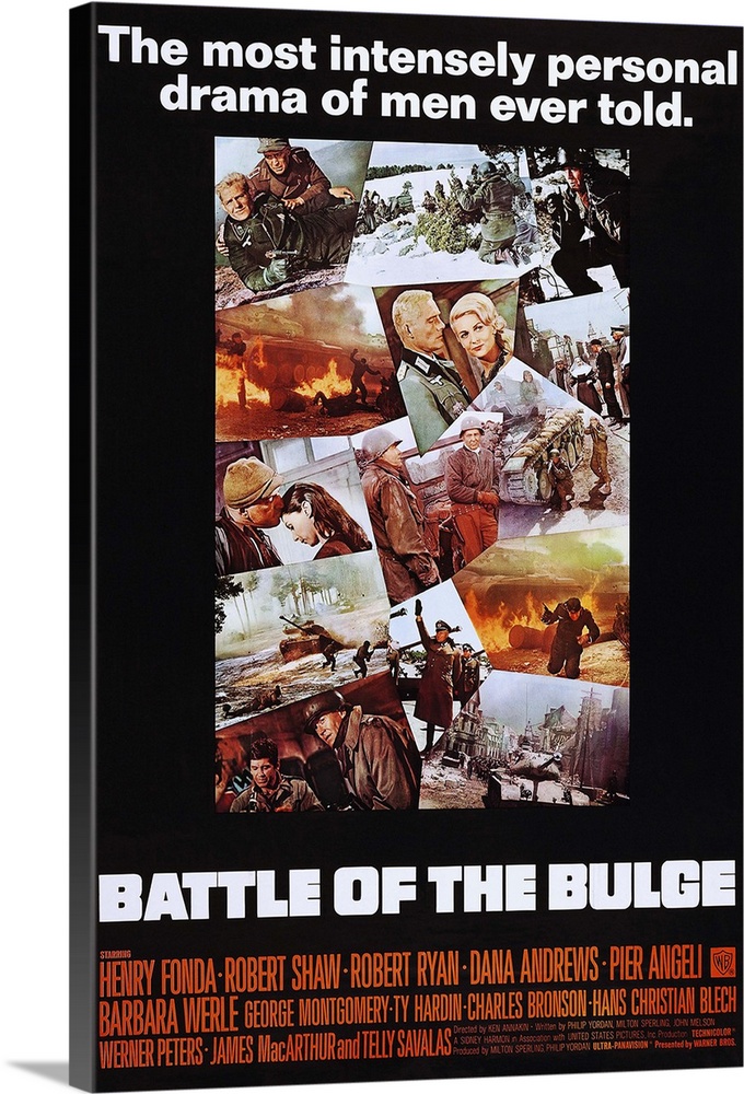 BATTLE OF THE BULGE, US poster, Robert Shaw (top left), bottom from left: Charles Bronson, Henry Fonda, 1965