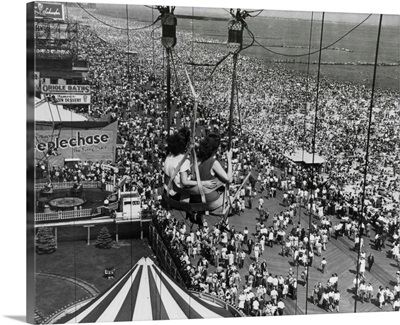 Beach Crowds As Seen From Parachute Jump At Steeple Park. Coney Island, NY, 1950