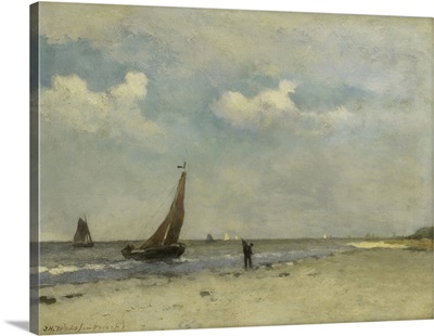 Beach Scene, by Johan Hendrik Weissenbruch, c. 1870-1903, Dutch painting, oil on panel