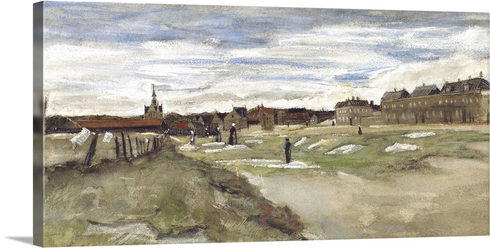 Bleachery at Scheveningen, by Vincent van Gogh, 1882, Dutch Post-Impressionist painting, watercolor heightened with white ...
