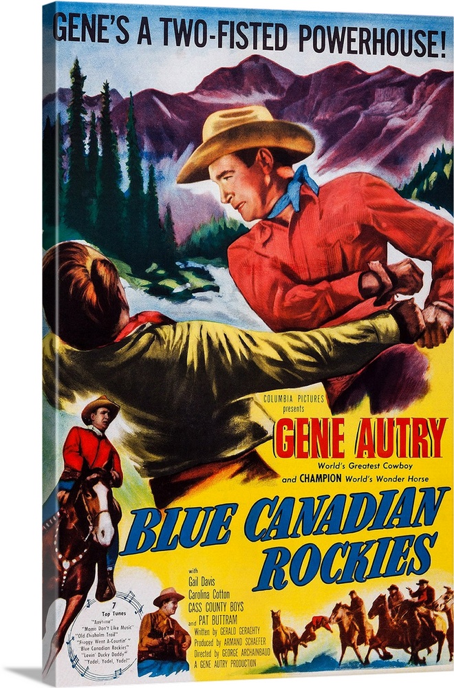 BLUE CANADIAN ROCKIES, U.S. poster, Gene Autry (top right), 1952