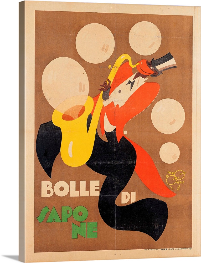 private collection. Advertising poster soap bubbles saxophone black red brown. (160000) Everett Collection\Mondadori Portf...
