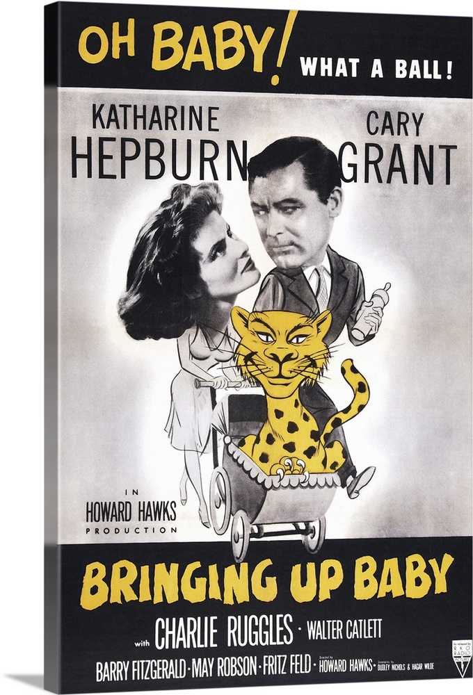 BRINGING UP BABY, US poster art, from left: Katharine Hepburn, Cary Grant, 1938