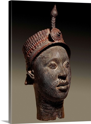 Bronze head with beaded crown and plume, Yoruba art