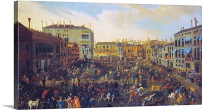 Bull Fighting in Campo San Polo, Venice, Italy, by Joseph Heintz the Younger, 17th c