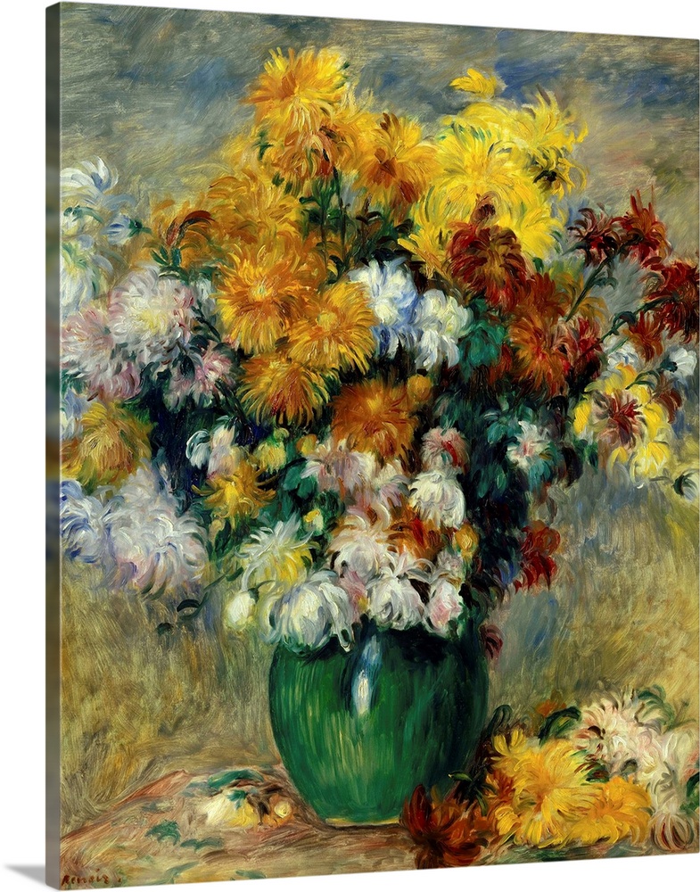 1556, Pierre Auguste Renoir (1841-1919), French School. Bunch of Chrysanthemums. Oil on canvas.