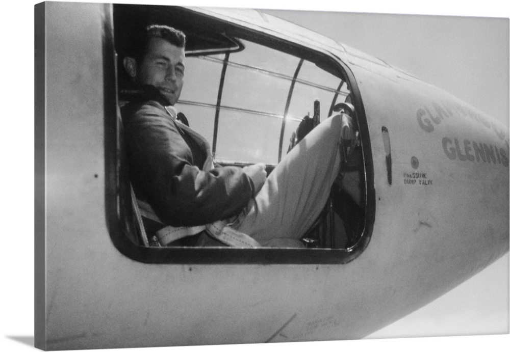 Captain Charles E. Yeager, in the cockpit of the Bell XS-1 supersonic research aircraft. On October 14, 1947, he became th...