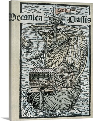 Caravel Pinta, engraving by Christopher Columbus