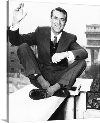 Cary Grant on the balcony of his Paris hotel room, 1956