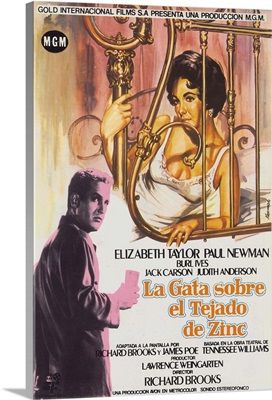 Cat On A Hot Tin Roof, Paul Newman, Elizabeth Taylor, Spanish Poster Art, 1958
