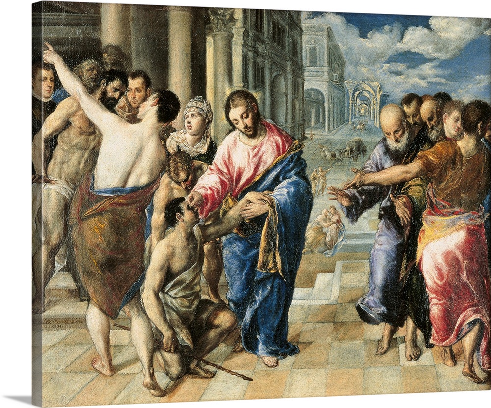 Christ Healing the Blind, by Domenico Theotokpulos known as El Greco, 1573 about, 16th Century, oil on canvas, cm 50 x 61 ...