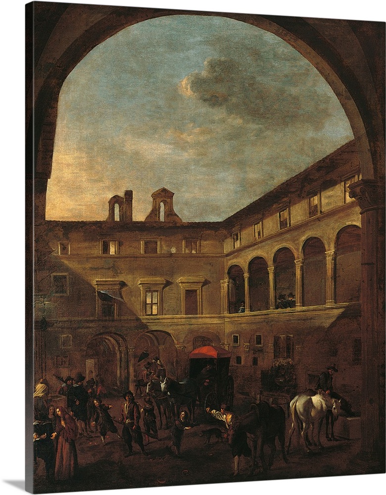 Courtyard of Palazzo Nardini, Via del Governo Vecchio, Rome, by Jan Miel, 17th Century, cm 143 x 116 - Italy, Lazio, Rome,...