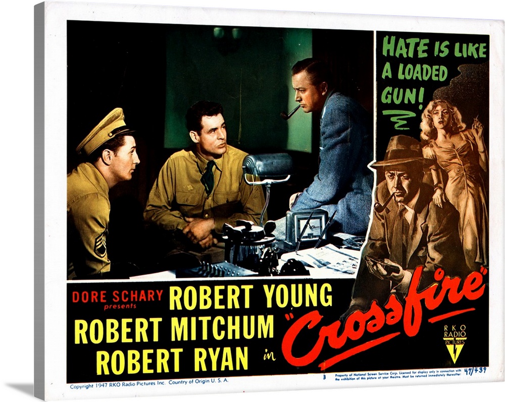 Crossfire, From Left: Robert Mitchum, Robert Ryan, Robert Young, 1947.