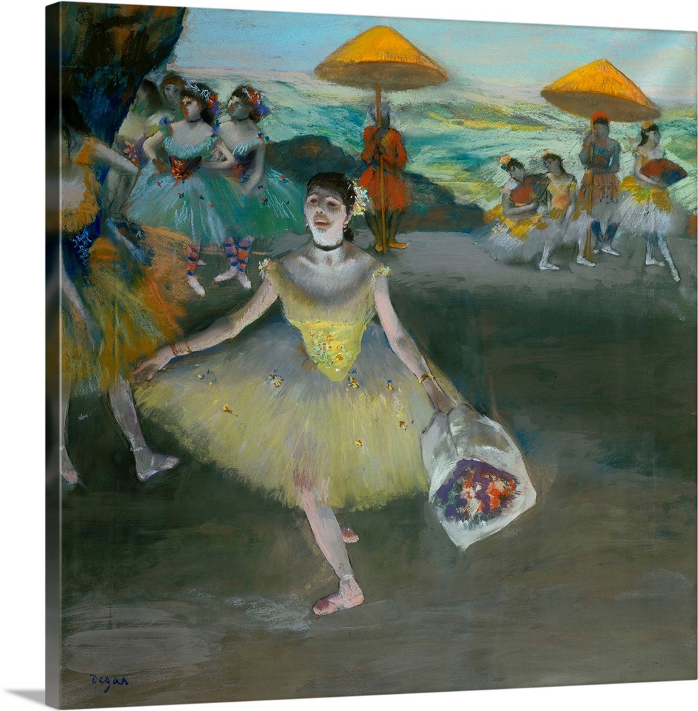 Edgar Degas, French School. Dancer with bouquet, curtseying. Pastel on paper mounted on canvas, 0.72 x 0.77 m. Paris, muse...