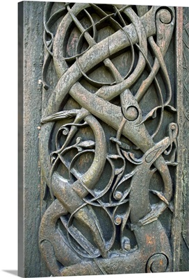 Deer Eating Yggdrasil, the World Tree. Viking Carving. Urnes, Norway