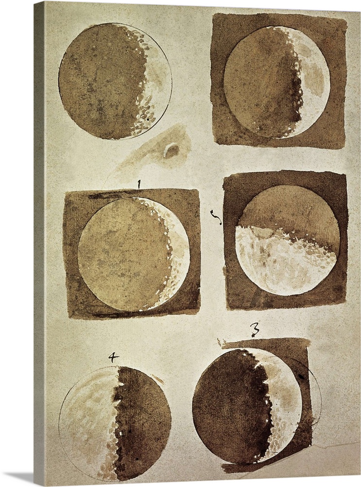Depiction of different phases of the Moon by Galileo Galilei