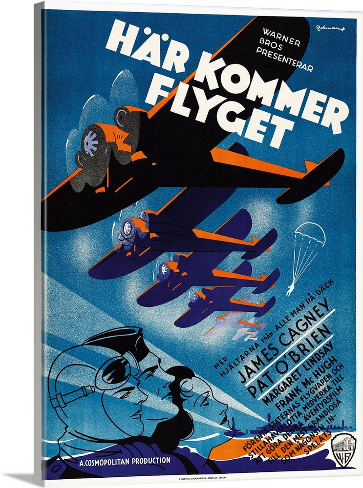 Devil Dogs Of The Air, (aka Har Kommer Flyget), Bottom L-R: James Cagney, Pat O'Brien, Margaret Lindsay On Swedish Poster ...