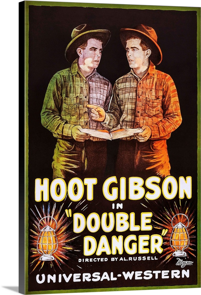 DOUBLE DANGER, (aka A PAIR OF TWINS), left and right: Hoot Gibson on poster art, 1920.