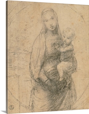 Drawing, Madonna and Child at two thirds figure, by Raphael, c.1500-1520. Uffizi Gallery