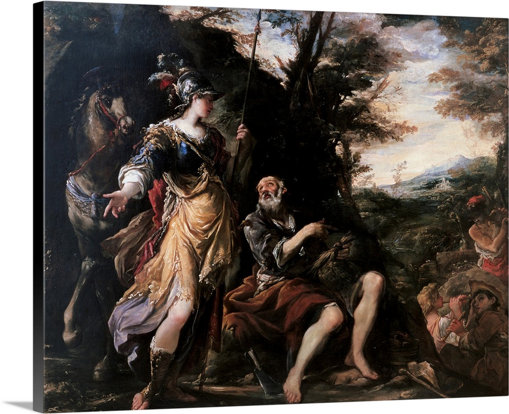 Erminia and the Shepherds, by Giovanni Antonio Burrini, 1680 - 1690, 17th Century, oil on canvas, cm 153 x 188 - Italy, Em...