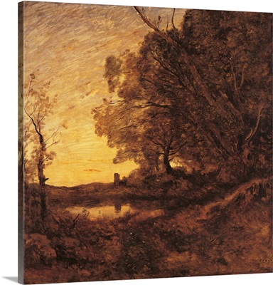 Evening. Distant Tower, by Jean-Baptiste-Camille Corot, c. 1865-1870. Musee d'Orsay