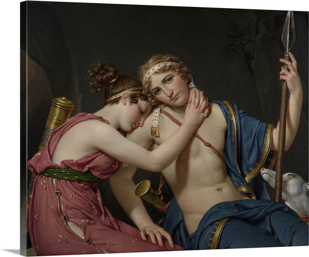 Farewell of Telemachus and Eucharis, by Jacques-Louis David, 1818, French painting, oil on canvas. Telemachus (right) was ...