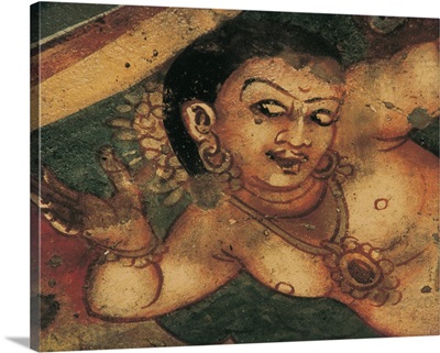 Female Face and Breasts. Wall painting inside Cave 2. Ajanta Caves. India
