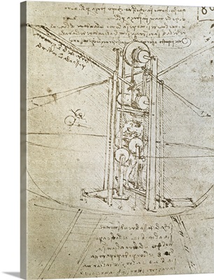 Flying Machine, drawing by Leonardo da Vinci. Ca. 1488