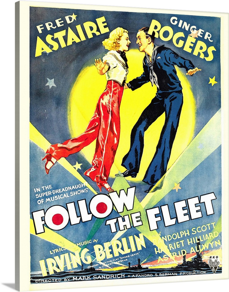 FOLLOW THE FLEET, from left: Ginger Rogers, Fred Astaire on window card, 1936