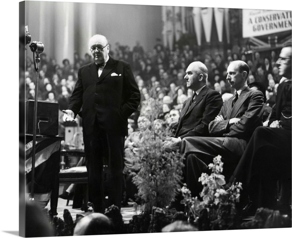 Former Prime Minister Winston Churchill opening General Election campaign at Leeds, Feb. 5, 1950. The Conservative Party L...