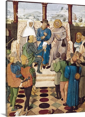 France. Kingdom of Charles VII. The king delivers a document to Joan of Arc