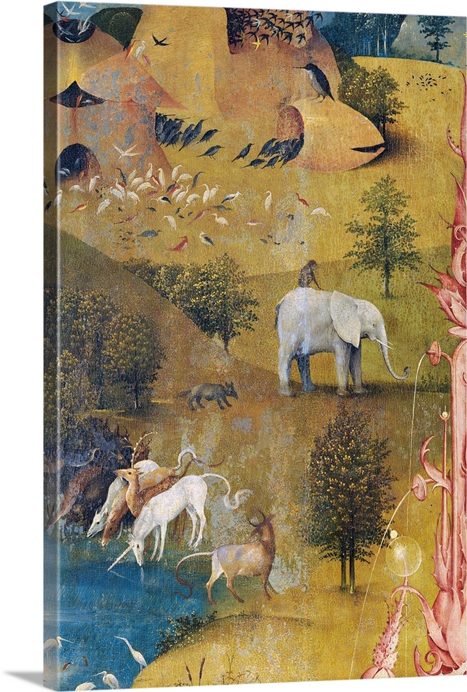 Garden of Earthly Delights - The Earthly Paradise, by Hieronymus Bosch, c.  1503-04 Stretched Canvas Print