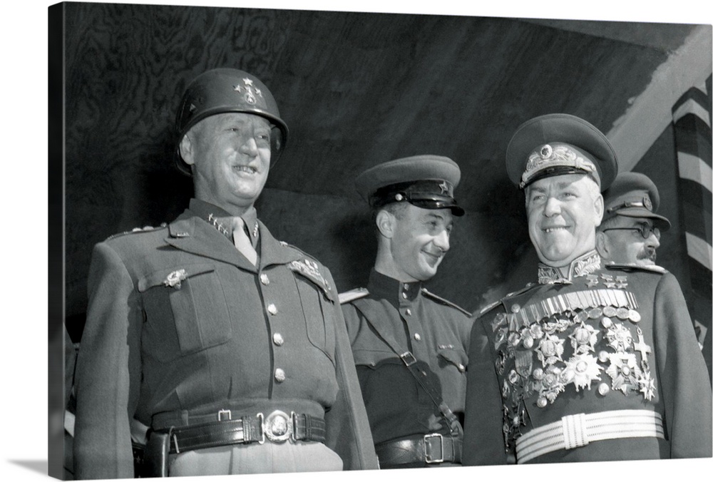 General George S. Patton (Left) And Soviet Marshall Gregory Zhukov Review Troops In Berl