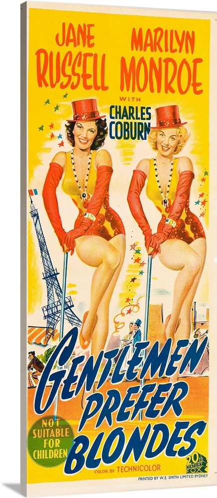 Gentlemen Prefer Blondes, L-R: Jane Russell, Marilyn Monroe On Australian Daybill Poster Art, 1953.