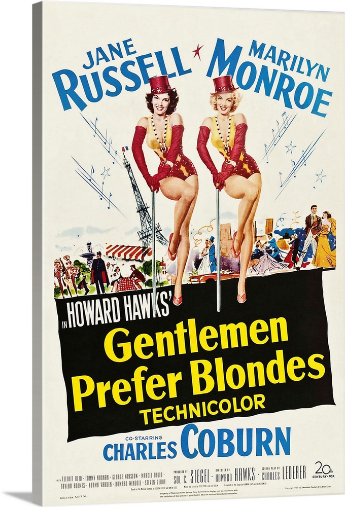 Gentlemen Prefer Blondes, Jane Russell, Marilyn Monroe, 1953.