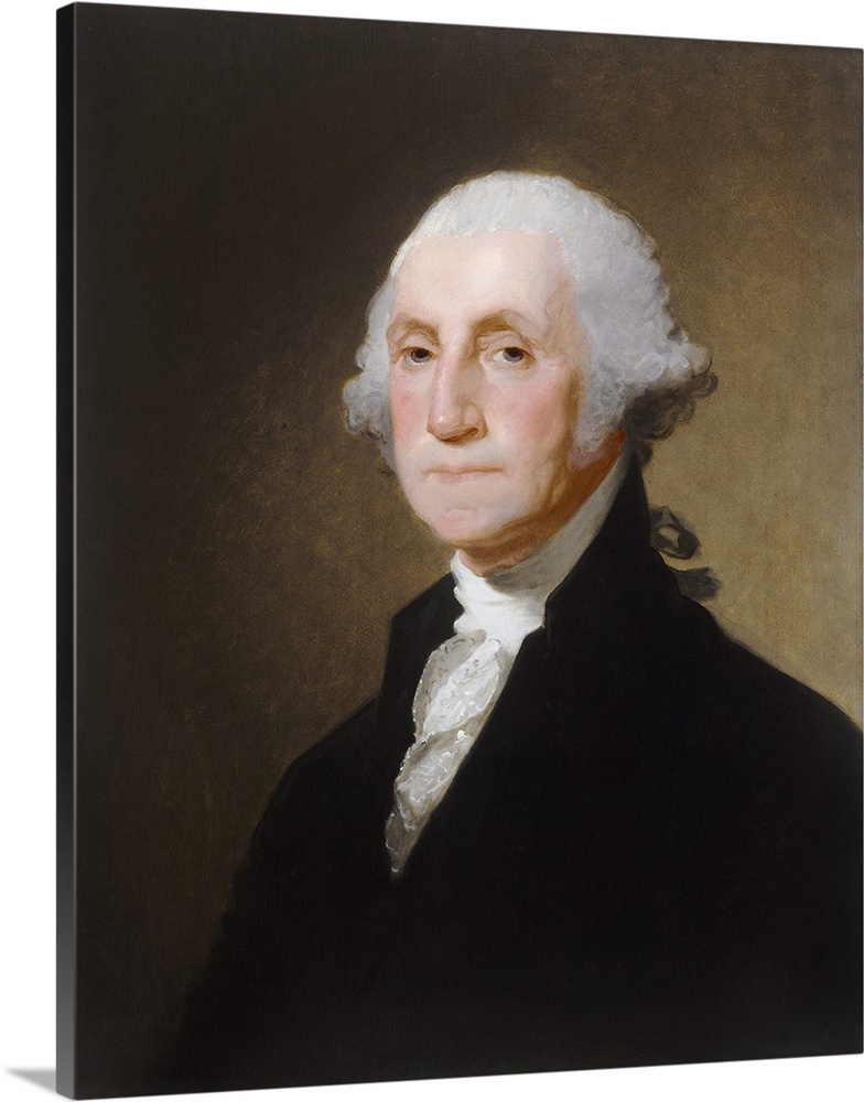 George Washington, by Gilbert Stuart, 1821, American painting, oil on canvas. In 1796 Washington sat for Stuart who create...