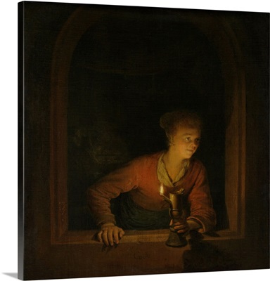 Girl with an Oil Lamp at a Window, by Gerard Dou, 1645-75
