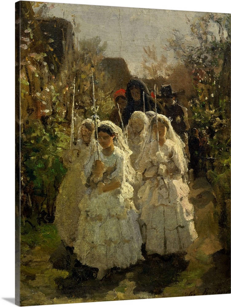 Jules Breton, French School. Girls making their First Communion, in Courrieres. 1855. Oil on cardboard, 0.325 x 0.255 m. P...