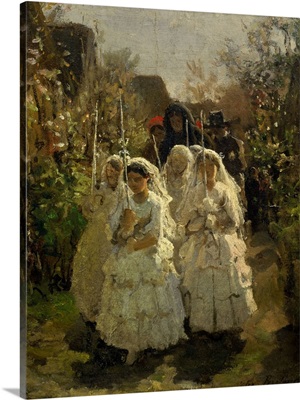 Girls at First Communion, in Courrieres, 1855, By Jules Breton, French painting