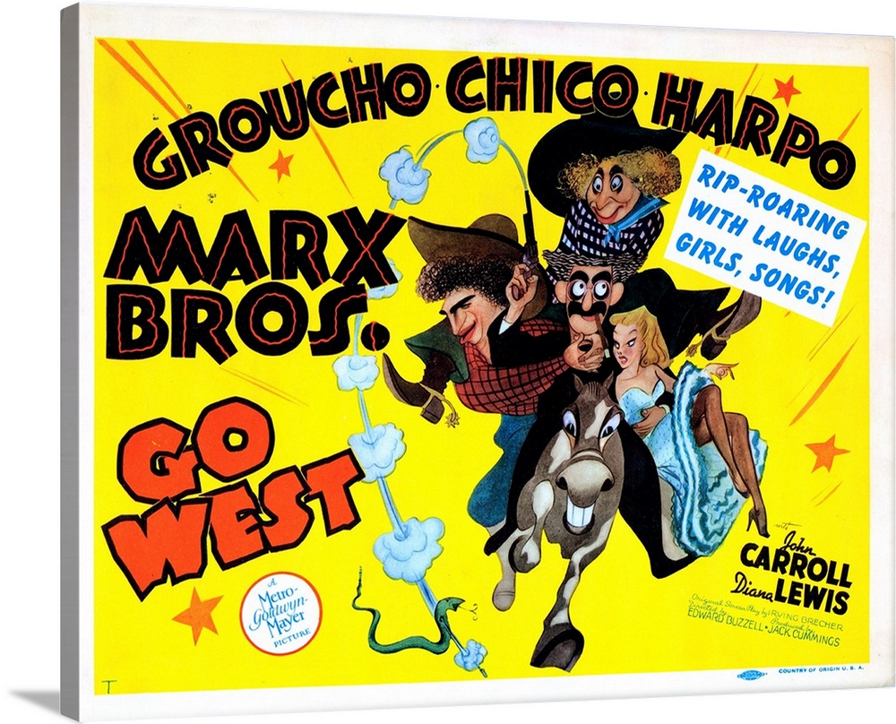 Go West, US Poster, Chico Marx, Groucho Marx, Harpo Marx (The Marx Brothers), 1940.