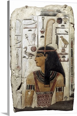 Goddess Maat. 1312 -1298 BC. Represented with a feather in the head. Egyptian art