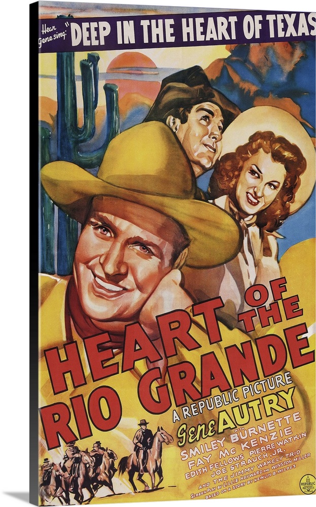 HEART OF THE RIO GRANDE, US poster art, from left: Gene Autry, Smiley Burnette, Fay McKenzie, 1942
