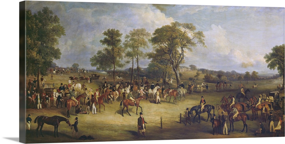 Heaton Park Races, 1829, by John Ferneley, British painting, oil on canvas. Genre painting of a horse racing event with gr...