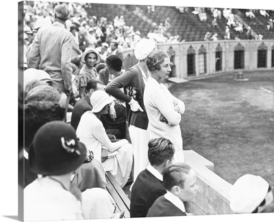 Helen Wills Moody watching tennis match at Forest Hills, Long Island, Aug. 20, 1931