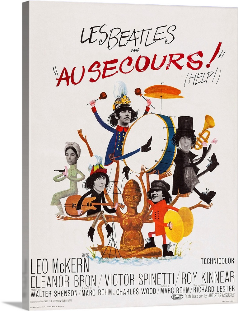 Help!, (aka Au Secours!), French Poster Art, Top: Ringo Starr, Paul Mccartney, Bottom. Eleanor Bron, George Harrison, John...
