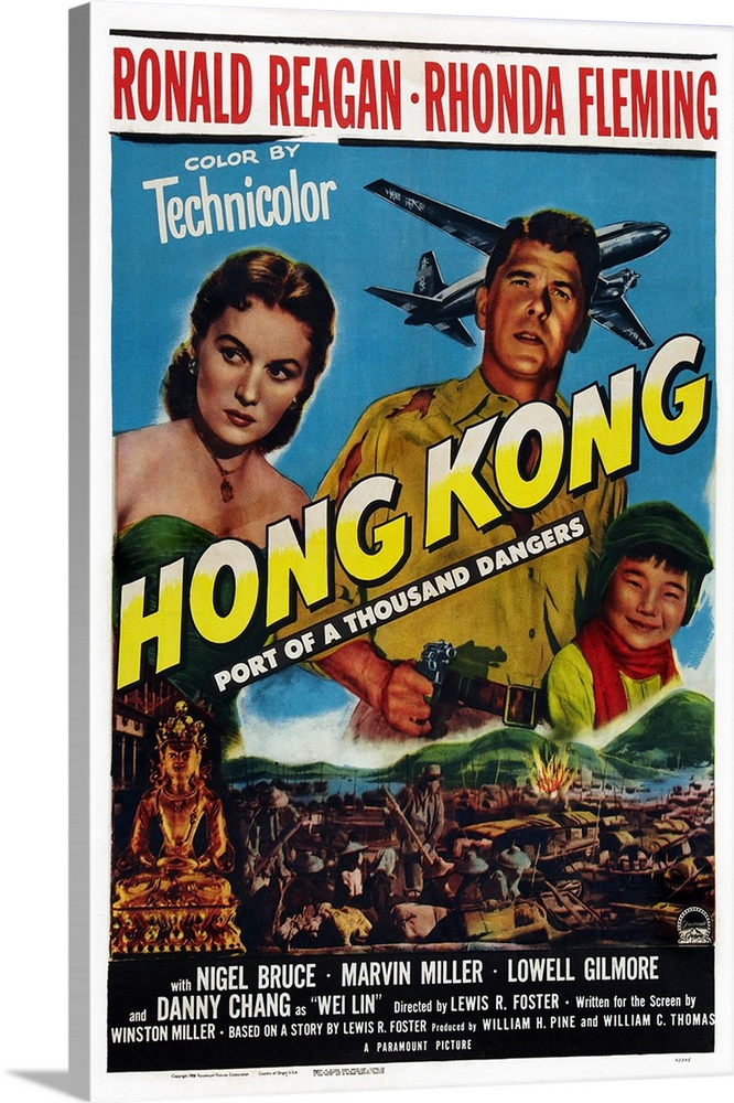 Hong Kong, US Poster Art, From Left: Rhonda Fleming, Ronald Reagan, Danny Chang, 1952