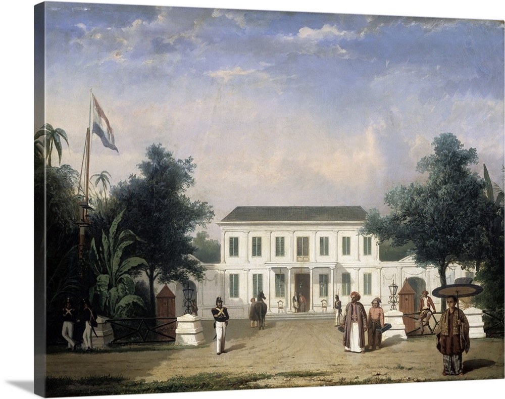 House on the Rijswijk, Batavia (Jalan Veteran), by Ernest Alfred Hardouin, 1835-45, Dutch Colonial painting, oil on canvas...