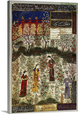Humay Meeting the Chinese Princess Humayun in a Garden, Iranian Art, Herat School